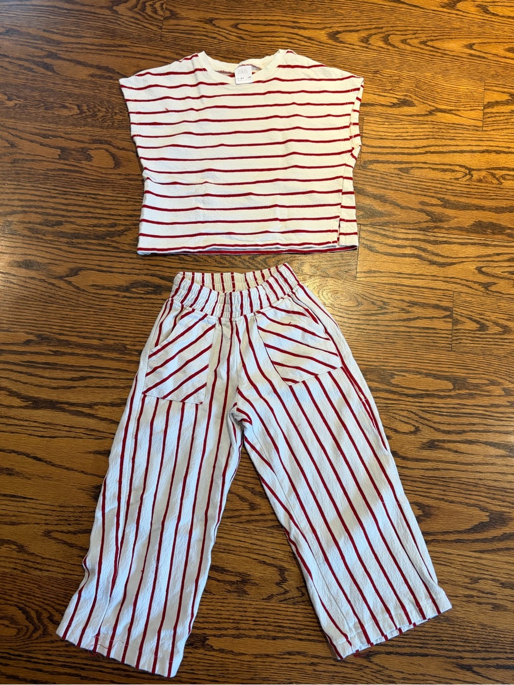 Zara White and Red Striped Kids Pajama Set